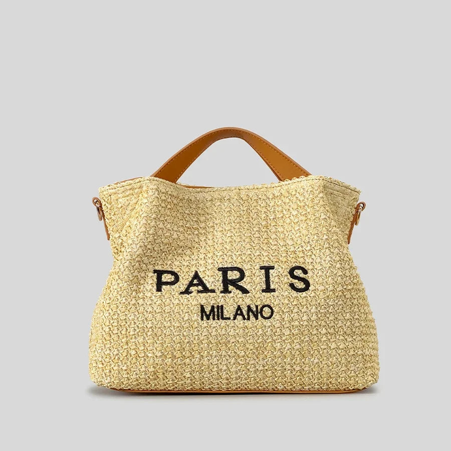 Fashion Letters Straw Women Handbags Casual Pp Straw Shoulder Crossbody Bags Summer Beach Large Capacity Tote Bag Holiday 2025