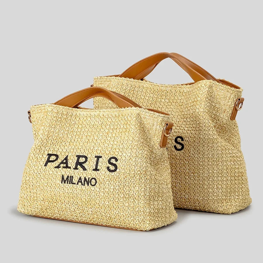Fashion Letters Straw Women Handbags Casual Pp Straw Shoulder Crossbody Bags Summer Beach Large Capacity Tote Bag Holiday 2025
