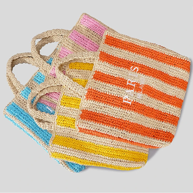 Striped Straw Tote Bag