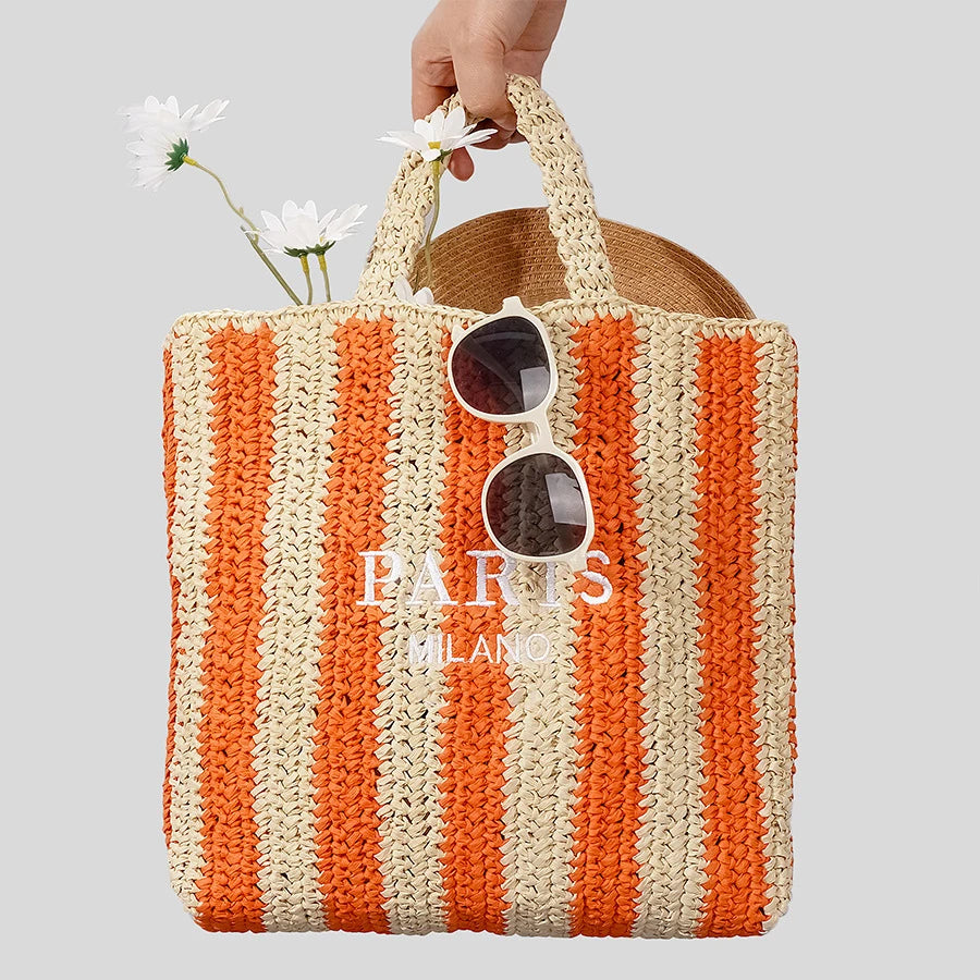 Striped Straw Tote Bag