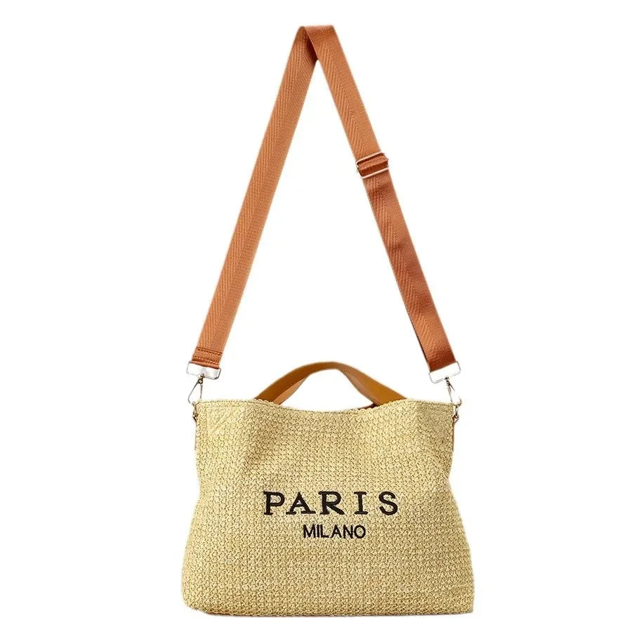Fashion Letters Straw Women Handbags Casual Pp Straw Shoulder Crossbody Bags Summer Beach Large Capacity Tote Bag Holiday 2025