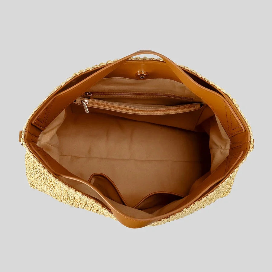 Fashion Letters Straw Women Handbags Casual Pp Straw Shoulder Crossbody Bags Summer Beach Large Capacity Tote Bag Holiday 2025