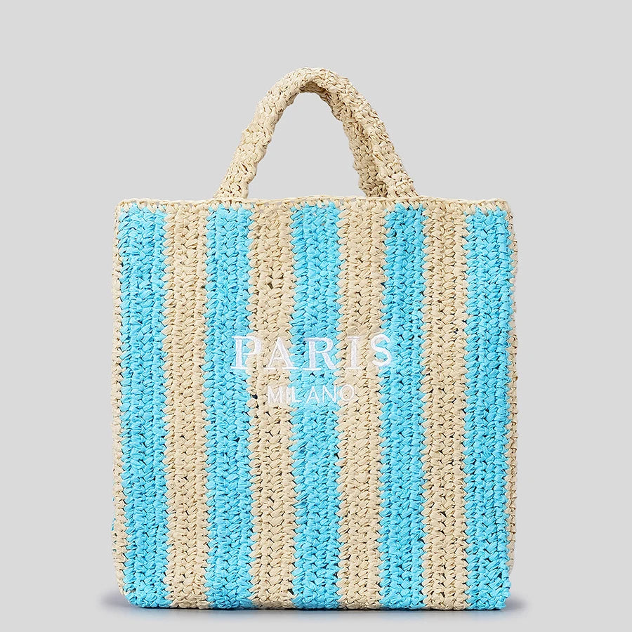 Striped Straw Tote Bag