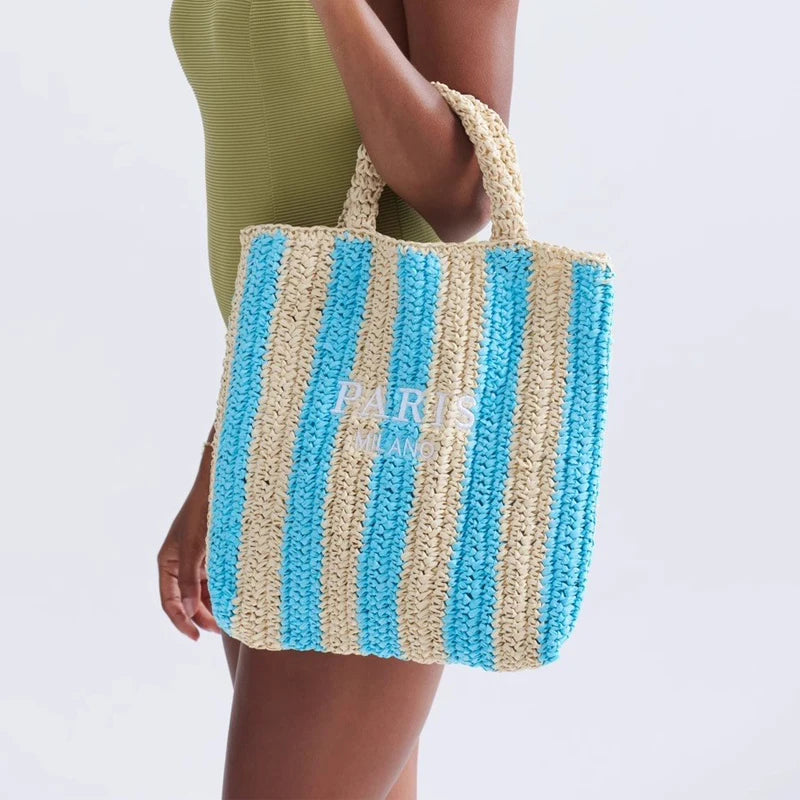 Striped Straw Tote Bag