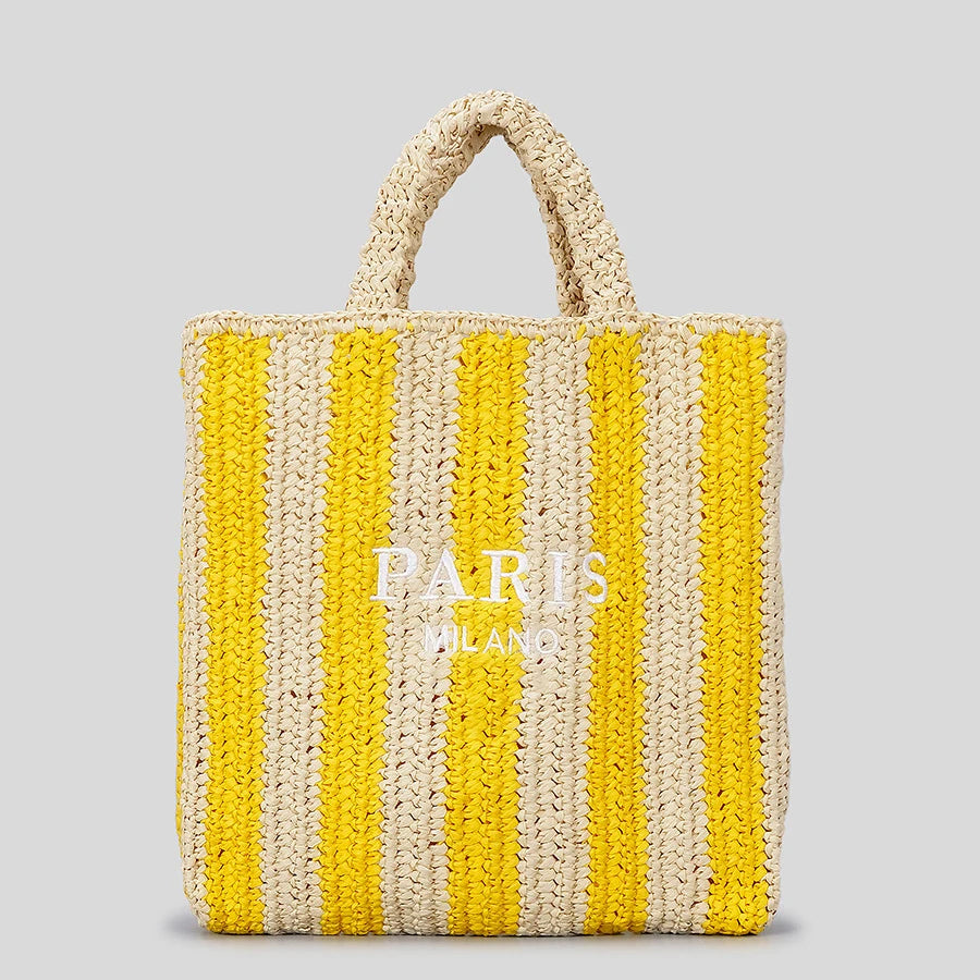Striped Straw Tote Bag