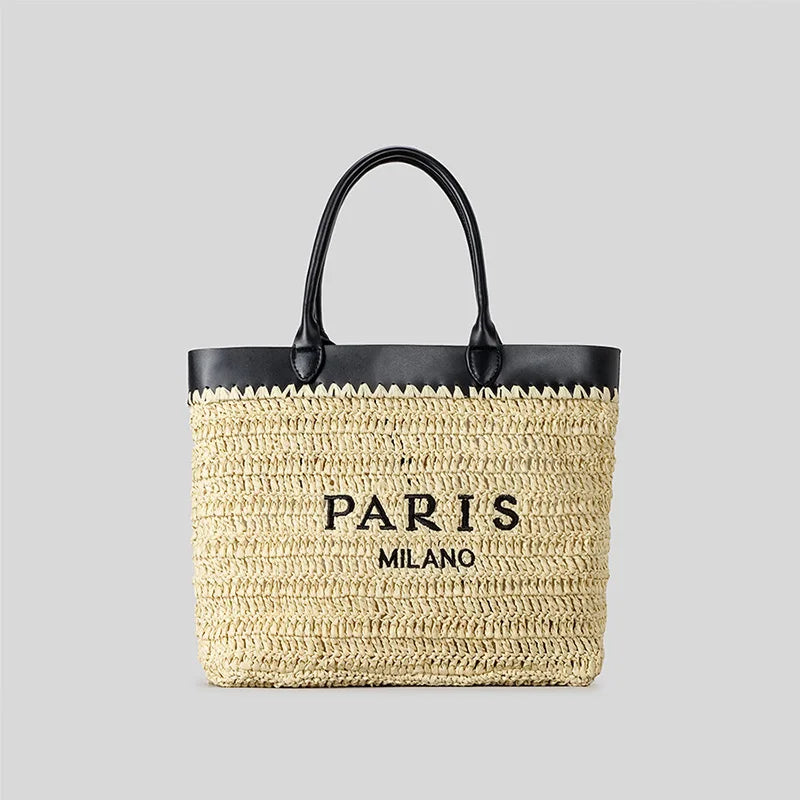 Paris Fashion Straw Tote Bag Large Capacity Khaki Luxury High Quality Summer Casual Versatile Women Shoulder Bag With Small Bag