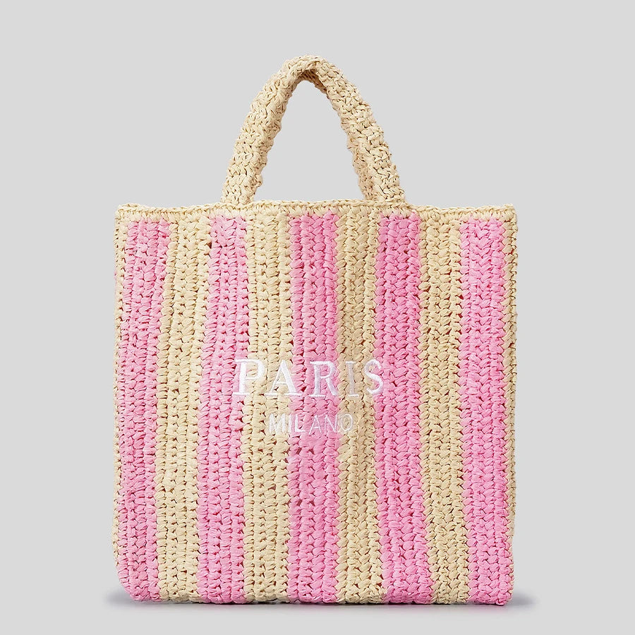 Striped Straw Tote Bag