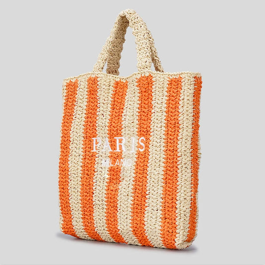 Striped Straw Tote Bag