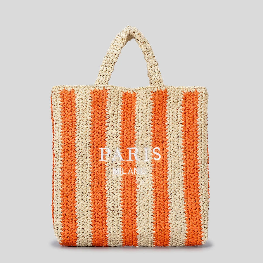 Striped Straw Tote Bag