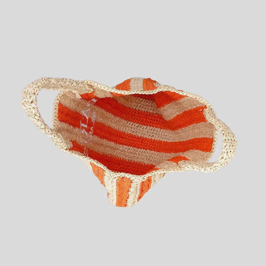 Striped Straw Tote Bag